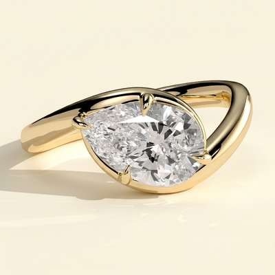 The Clara - Pear Cut Lab Grown Diamond East West Bypass Band Engagement Ring