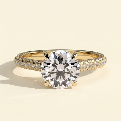 The Perla - Round Cut Lab Grown Diamond Solitaire with Hidden Halo and Cathedral Setting Ring