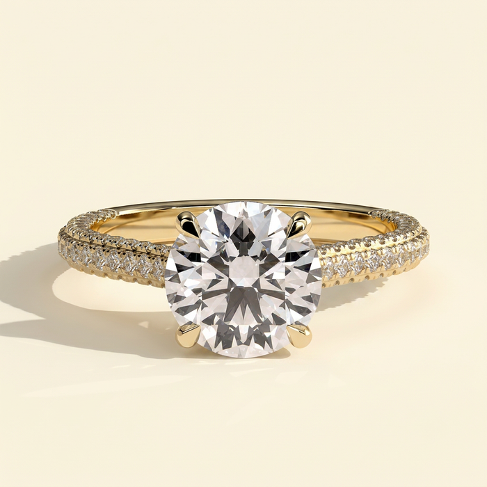 The Perla - Round Cut Lab Grown Diamond Solitaire with Hidden Halo and Cathedral Setting Ring