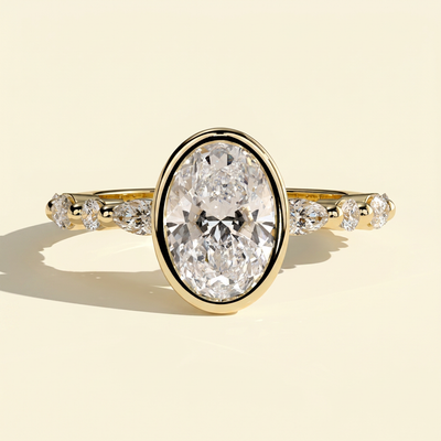 The Oona - Oval Cut Lab Diamond Solitaire with Marquise and Round Accent Stones Engagement Ring