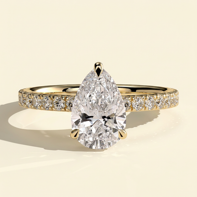 The Hestia - Pear Cut Lab Grown Diamond Wrap Around Hidden Halo Solitaire with Pave Band Engagement Ring