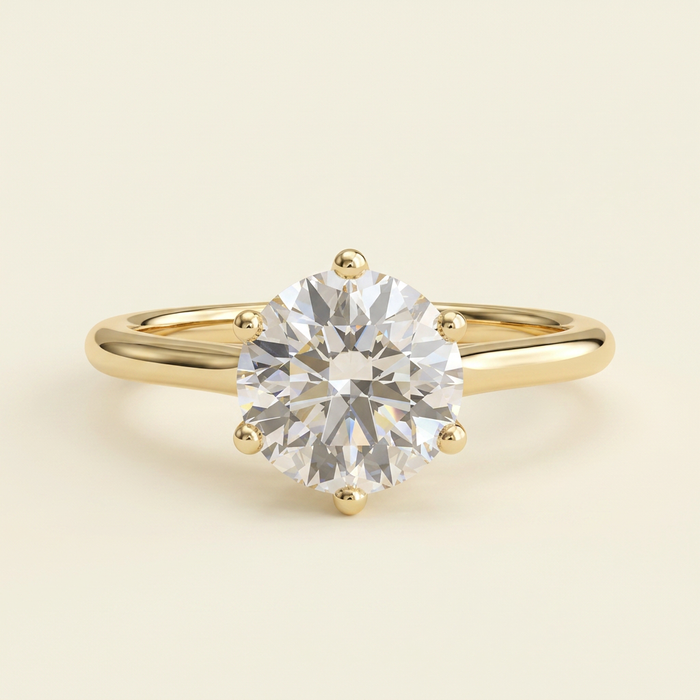 The Rosea - Round Cut Lab Grown Diamond Six Claw Solitaire with Woven Trellis Gallery and Lattice Detail Engagement Ring