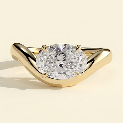 The Rhea - Oval Cut Lab Grown Diamond East West Solitaire Engagement Ring with Wave Band