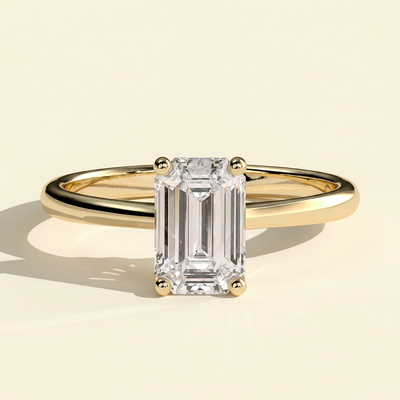 The Lera - Emerald Cut Lab Grown Diamond Four Claw Low Set Solitaire Engagement Ring