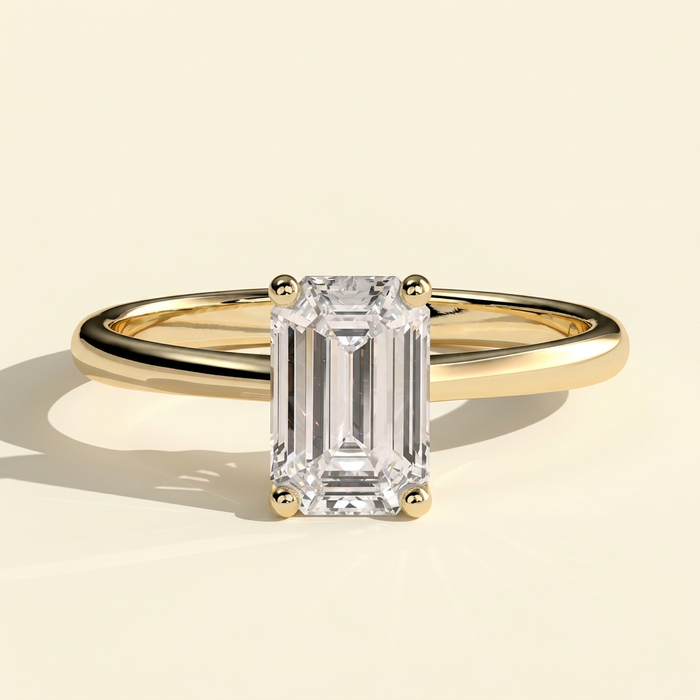 The Lera - Emerald Cut Lab Grown Diamond Four Claw Low Set Solitaire Engagement Ring