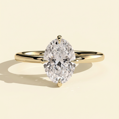 The Joelle - Oval Cut Lab Grown Diamond Compass Set Claw Solitaire with Hidden Halo Engagement Ring