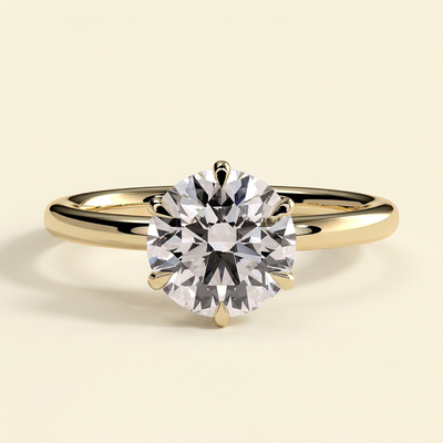 The Isla - Round Cut Lab Grown Diamond Six Claw Low Set Solitaire with Crown Gallery Engagement Ring