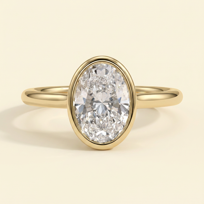 The Piera - Oval Cut Lab Grown Diamond Bezel Set Solitaire Engagement Ring