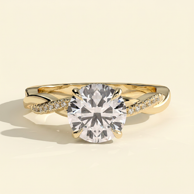 The Morea - Round Cut Lab Grown Diamond Hidden Halo Solitaire with Braided Pave Band Engagement Ring