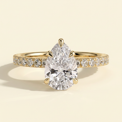 The Vita - Pear Cut Lab Grown Diamond Hidden Halo Engagement Ring with Pave Band