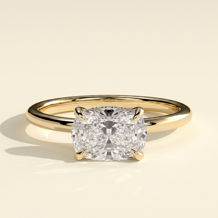 The Riva - Elongated Cushion Cut Lab Grown Diamond East West Hidden Halo Engagement Ring
