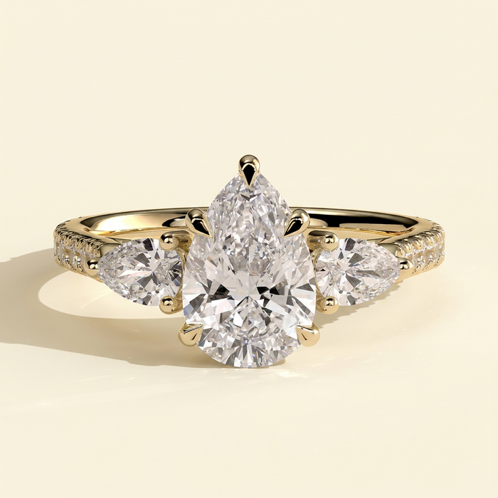 The Sirena - Pear Cut Lab Grown Diamond Three Stone with Pear Side Stones and Cathedral High Setting Engagement Ring