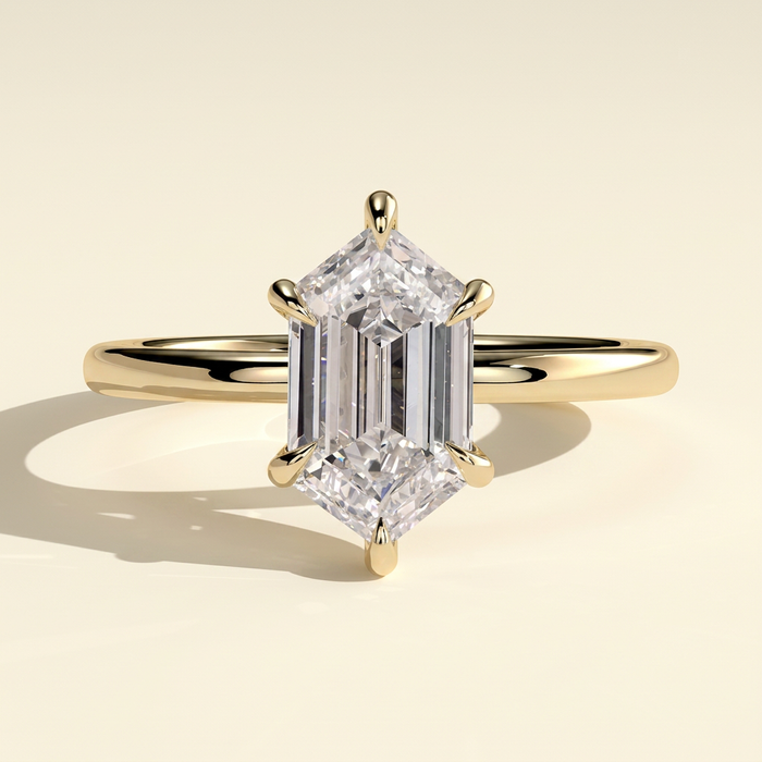 The Evina - Elongated Hexagon Cut Lab Grown Diamond Solitaire with Hidden Halo Engagement Ring