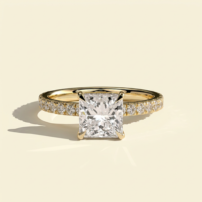 The Dova - Princess Lab Grown Diamond Solitaire with Hidden Halo & Pave