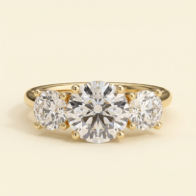 The Soline - Round Cut Lab Grown Diamond Claw Set Three Stone with Round Side Stones Engagement Ring