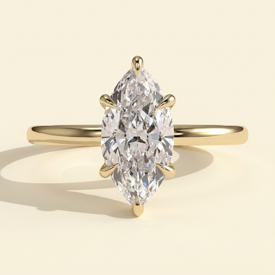 The Unelle - Marquise Cut Lab Grown Diamond Solitaire with Wrap Around Hidden Halo Engagement Ring