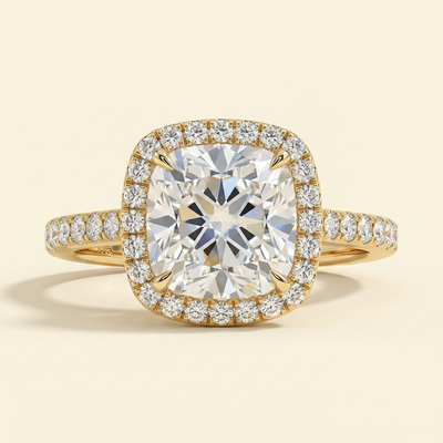 The Brillia - Cushion Cut Lab Grown Diamond Halo Engagement Ring with Pave Band