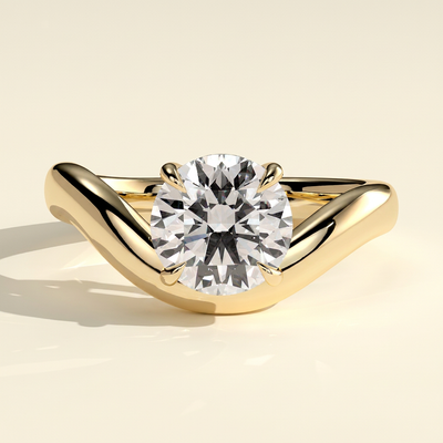 The Luna - East West Round Lab Grown Diamond Solitaire with Wave Band Engagement Ring