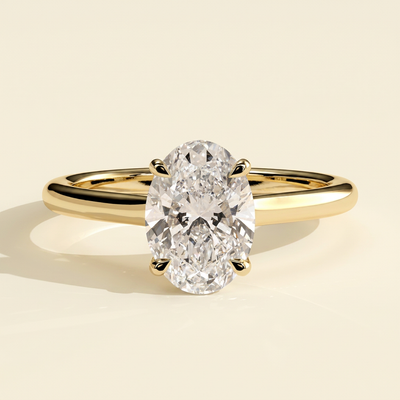 The Meira - Oval Cut Lab Grown Diamond Four Claw Cathedral Solitaire Engagement Ring