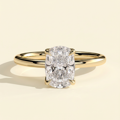 The Cerine - Elongated Cushion Cut Lab Grown Diamond Solitaire with Petal Gallery and Tiara Detail Engagement Ring