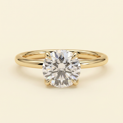The Marea - Round Cut Lab Grown Diamond Petal Gallery Solitaire with Leaf Detail Engagement Ring