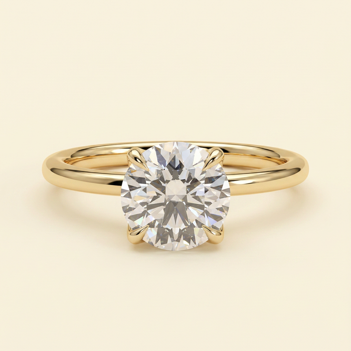 The Marea - Round Cut Lab Grown Diamond Petal Gallery Solitaire with Leaf Detail Engagement Ring