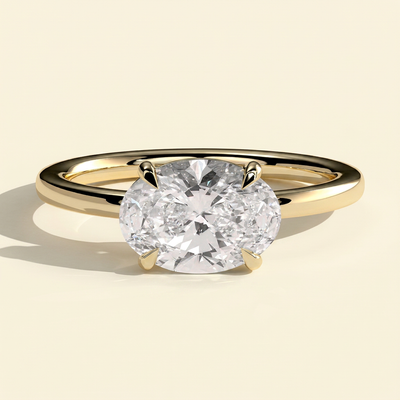 The Myra - Oval Cut Lab Grown Diamond East West Claw Set Solitaire with Raised Gallery Engagement Ring