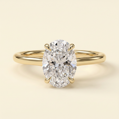 The Chiara - Oval Cut Lab Grown Diamond Hidden Halo Solitaire with Cathedral High Setting Engagement Ring