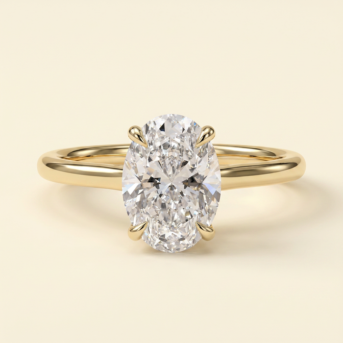 The Chiara - Oval Cut Lab Grown Diamond Hidden Halo Solitaire with Cathedral High Setting Engagement Ring