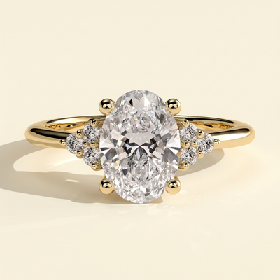 The Lumiere - Oval Cut Lab Grown Diamond Solitaire with Clustered Round Shoulder Stones Engagement Ring