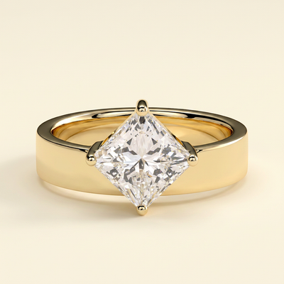 The Elodie - Princess Cut Lab Grown Diamond Solitaire Set on Point with Bold Cigar Band Engagement Ring