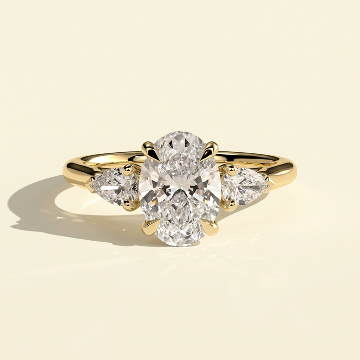 The Nevelle - Oval Lab Grown Diamond Cathedral Trilogy Ring with Pear Sides