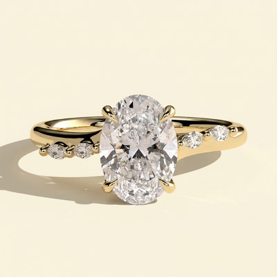 The Mirea - Oval Cut Lab Grown Diamond Hidden Halo Engagement Ring with Marquise Side Stones