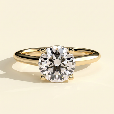 The Junelle - Round Cut Lab Grown Diamond Four Claw Solitaire with Trellis Gallery Engagement Ring