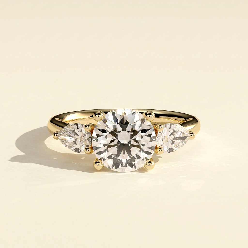 The Alev - Round & Pear Lab Grown Diamond Three Stone Engagement Ring