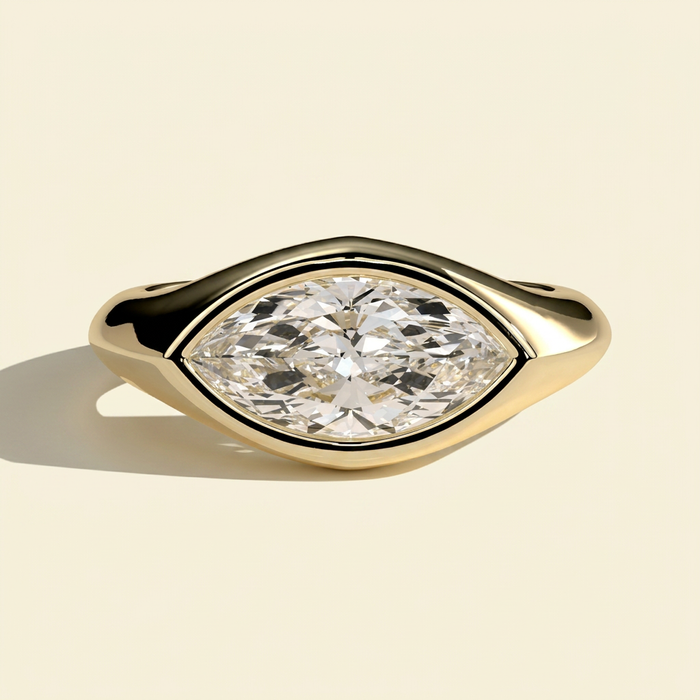 The Kyra - East West Marquise Lab Grown Diamond Bezel Ring, Signet Band