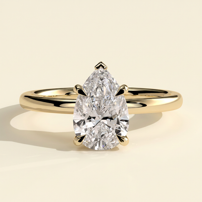 The Juna - Pear Cut Lab Grown Diamond Five Claw Low Set Solitaire with Hidden Halo Engagement Ring