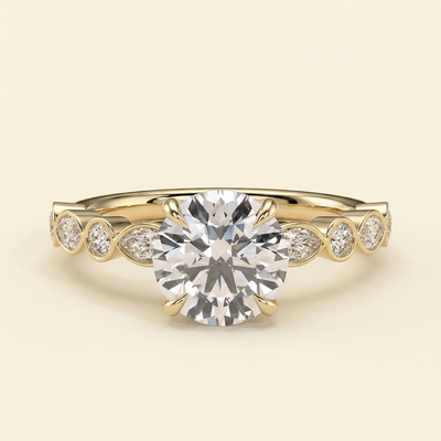 The Evora - Round Lab Diamond Solitaire with Round-Marquise Bezel Accent Stones Ring
