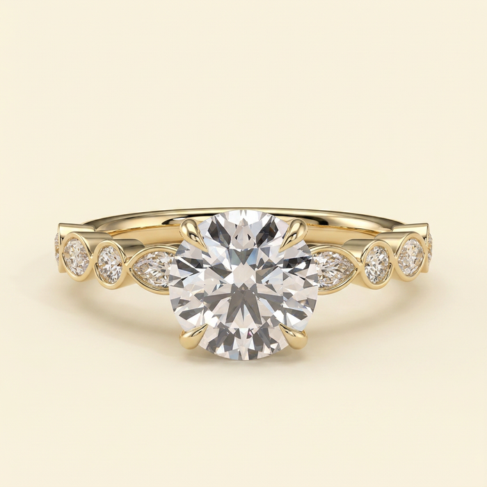 The Evora - Round Lab Diamond Solitaire with Round-Marquise Bezel Accent Stones Ring