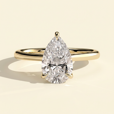 The Auva - Pear Cut Lab Grown Diamond Solitaire with Hidden Halo and Cathedral Setting Ring