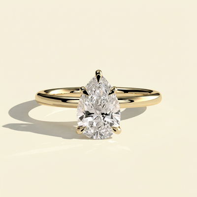 The Aurea - Minimalist Pear Cut Lab Grown Diamond Solitaire Engagement Ring