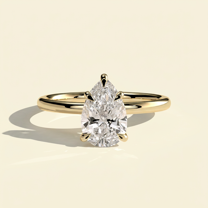 The Aurea - Minimalist Pear Cut Lab Grown Diamond Solitaire Engagement Ring
