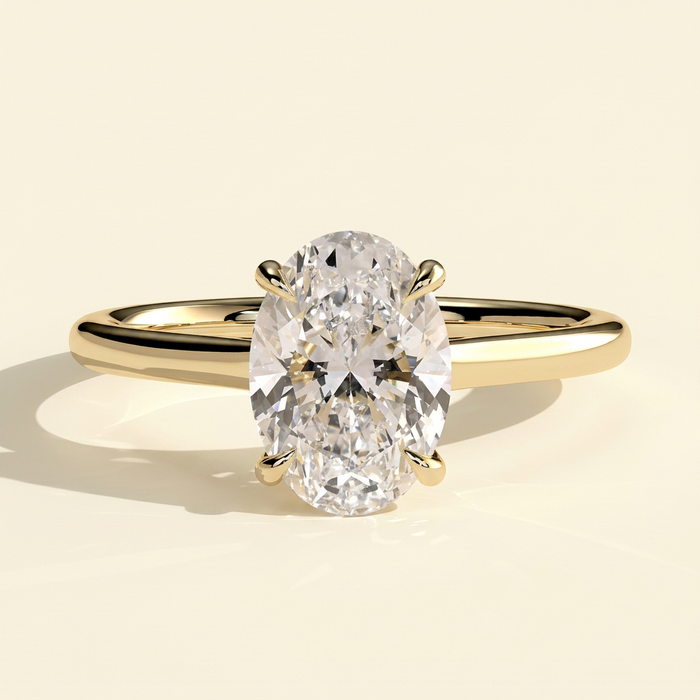 The Jovia - Oval Cut Lab Grown Diamond Four Claw Solitaire with Open Trellis Gallery Engagement Ring
