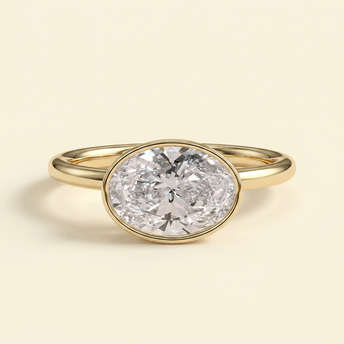 The Fina - Oval Cut Lab Grown Diamond East West Bezel Set Solitaire Engagement Ring