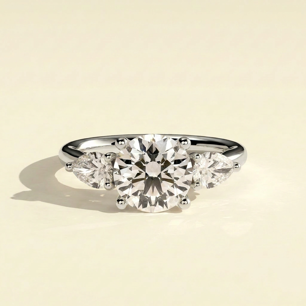 The Alev - Round & Pear Lab Grown Diamond Three Stone Engagement Ring