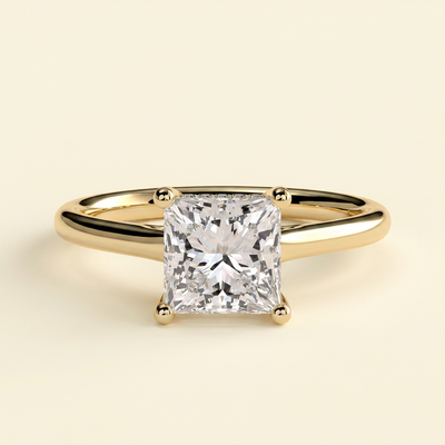 The Zemira - Princess Cut Lab Grown Diamond Hidden Halo Solitaire with Cathedral High Setting Engagement Ring