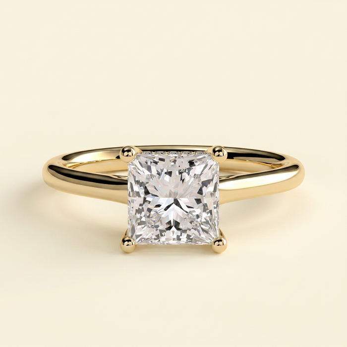 The Zemira - Princess Cut Lab Grown Diamond Hidden Halo Solitaire with Cathedral High Setting Engagement Ring