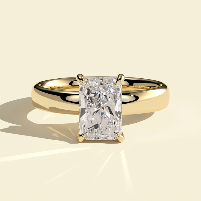 The Doria - Radiant Lab Grown Diamond Solitaire with Cigar Band & Hidden Halo