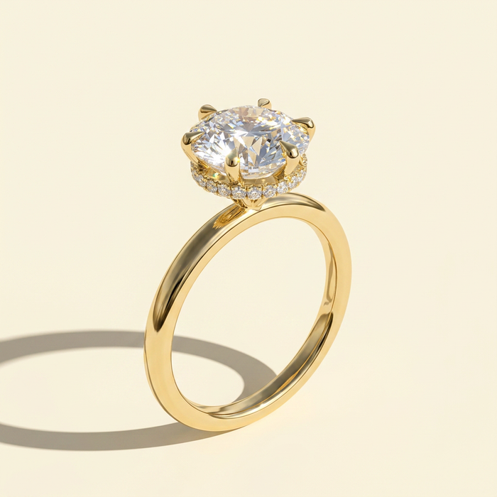 The Demira - Round Lab Grown Diamond Engagement Ring with Wrap Hidden Halo