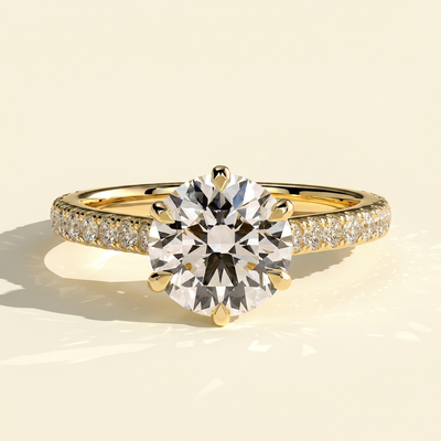 The Enara - Round Cut Lab Grown Diamond Solitaire with Trellis Gallery and Cathedral Setting Ring